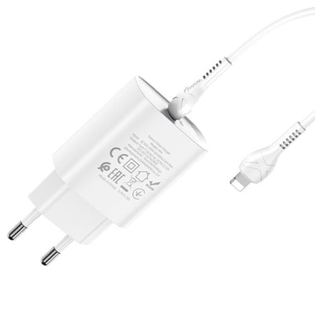 Зарядное устройство Hoco N14 Type-C PD20W QC3.0 + кабель Type-C - Lightning Белый - фото 4 - id-p214488703