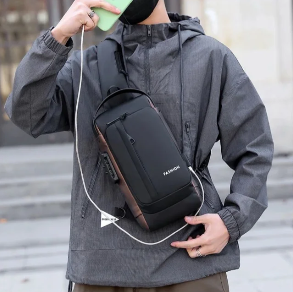 Сумка - рюкзак через плечо Fashion с кодовым замком и USB / Сумка слинг / Кросc-боди барсетка - фото 1 - id-p214506577