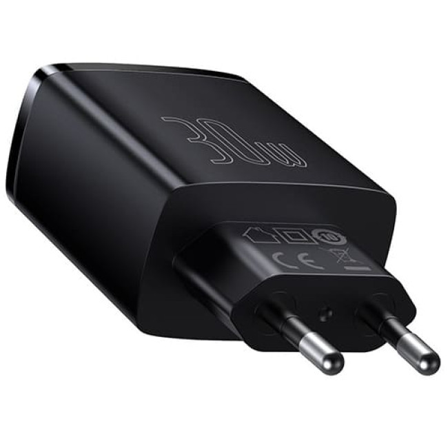 Зарядное устройство Baseus Compact Quick Charger 3A, 30W Type-C + 2*USB CCXJ-E01 Черный - фото 3 - id-p214496576