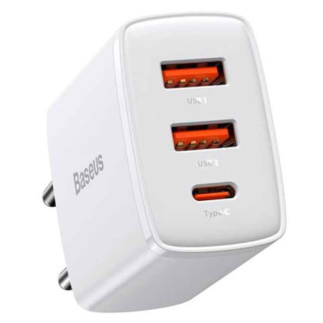 Зарядное устройство Baseus Compact Quick Charger 3A, 30W Type-C + 2*USB CCXJ-E02 Белый - фото 1 - id-p214496577