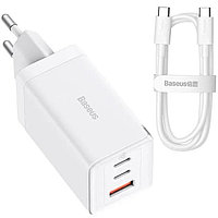 Зарядное устройство Baseus GaN5 Pro Fast Charger 65W USB + 2*USB Type-C CCGP120202 + кабель Type-C Белый
