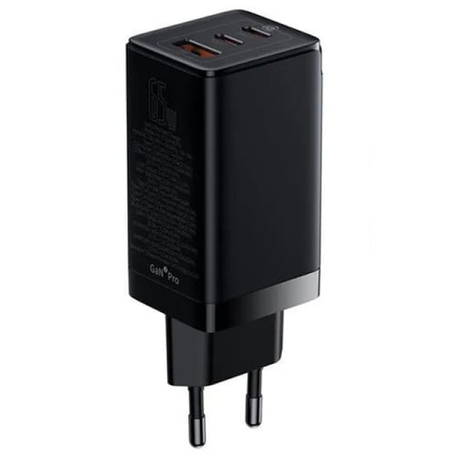 Зарядное устройство Baseus GaN5 Pro Fast Charger 65W USB + 2*USB Type-C CCGP120201 + кабель Type-C Черный - фото 2 - id-p214496581