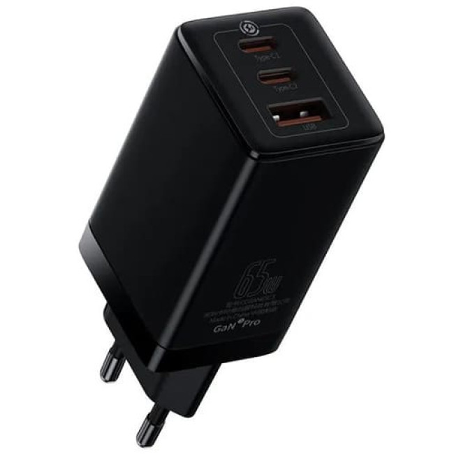 Зарядное устройство Baseus GaN5 Pro Fast Charger 65W USB + 2*USB Type-C CCGP120201 + кабель Type-C Черный - фото 4 - id-p214496581