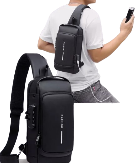 Сумка-рюкзак через плечо Fashion с кодовым замком и USB. Сумка слинг. Кросc-боди барсетка - фото 1 - id-p214506617