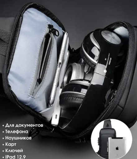 Сумка-рюкзак через плечо Fashion с кодовым замком и USB. Сумка слинг. Кросc-боди барсетка - фото 7 - id-p214506617