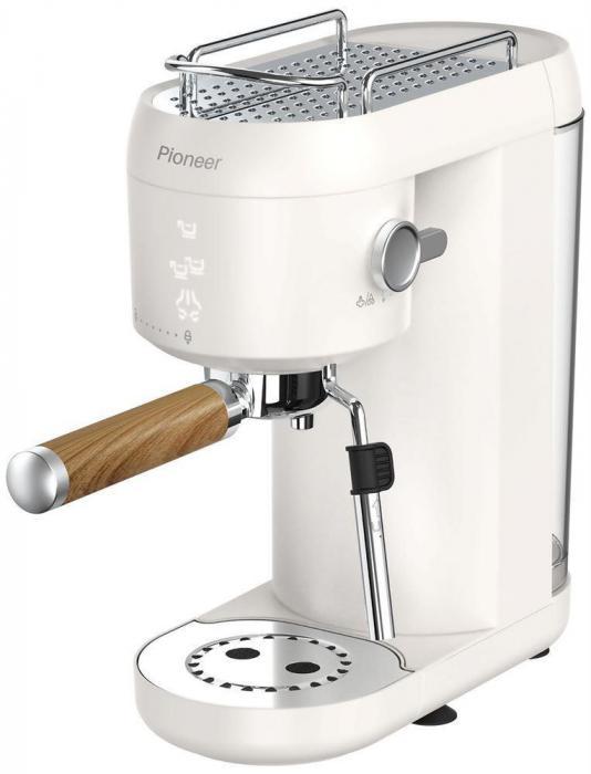 Рожковая кофеварка помповая эспрессо ручная с капучинатором PIONEER CM109P белая - фото 1 - id-p214508546