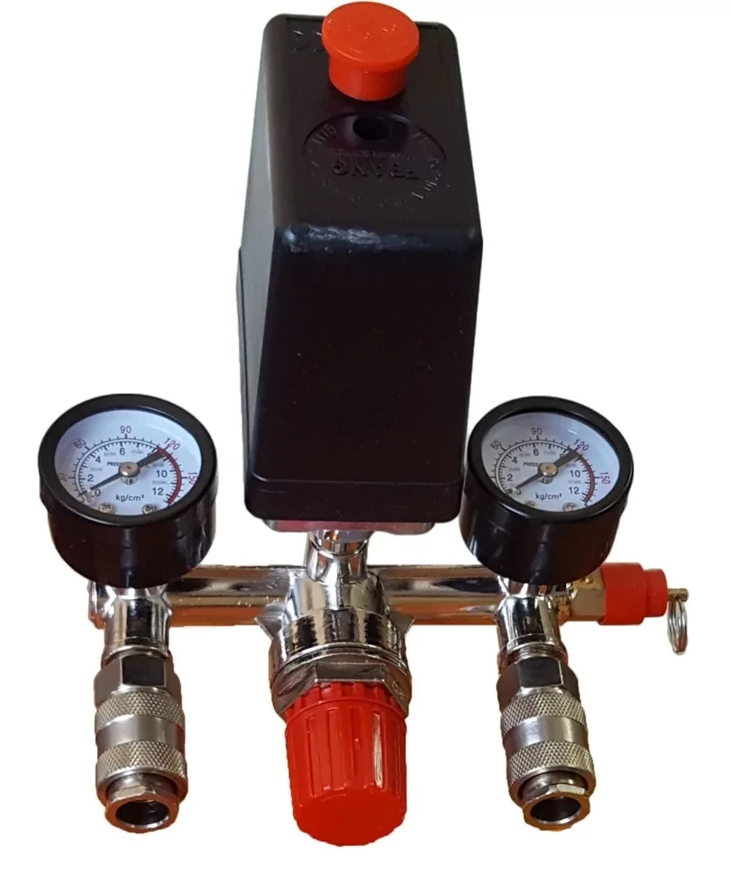 Прессостат поперечный с регулятором давления и быстросъемами для компрессора 8атм (220В)