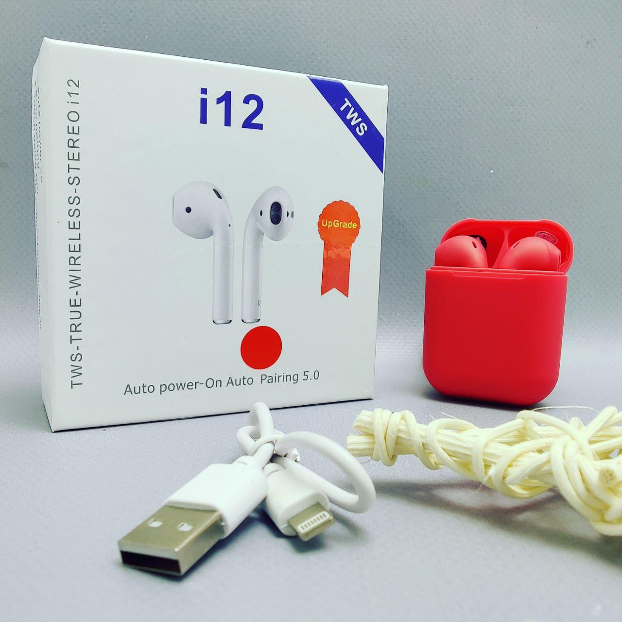 Беспроводные наушники i12 TWS (inPods i12) Bluetooth 5.0 с зарядным кейсом Красные - фото 4 - id-p196948654