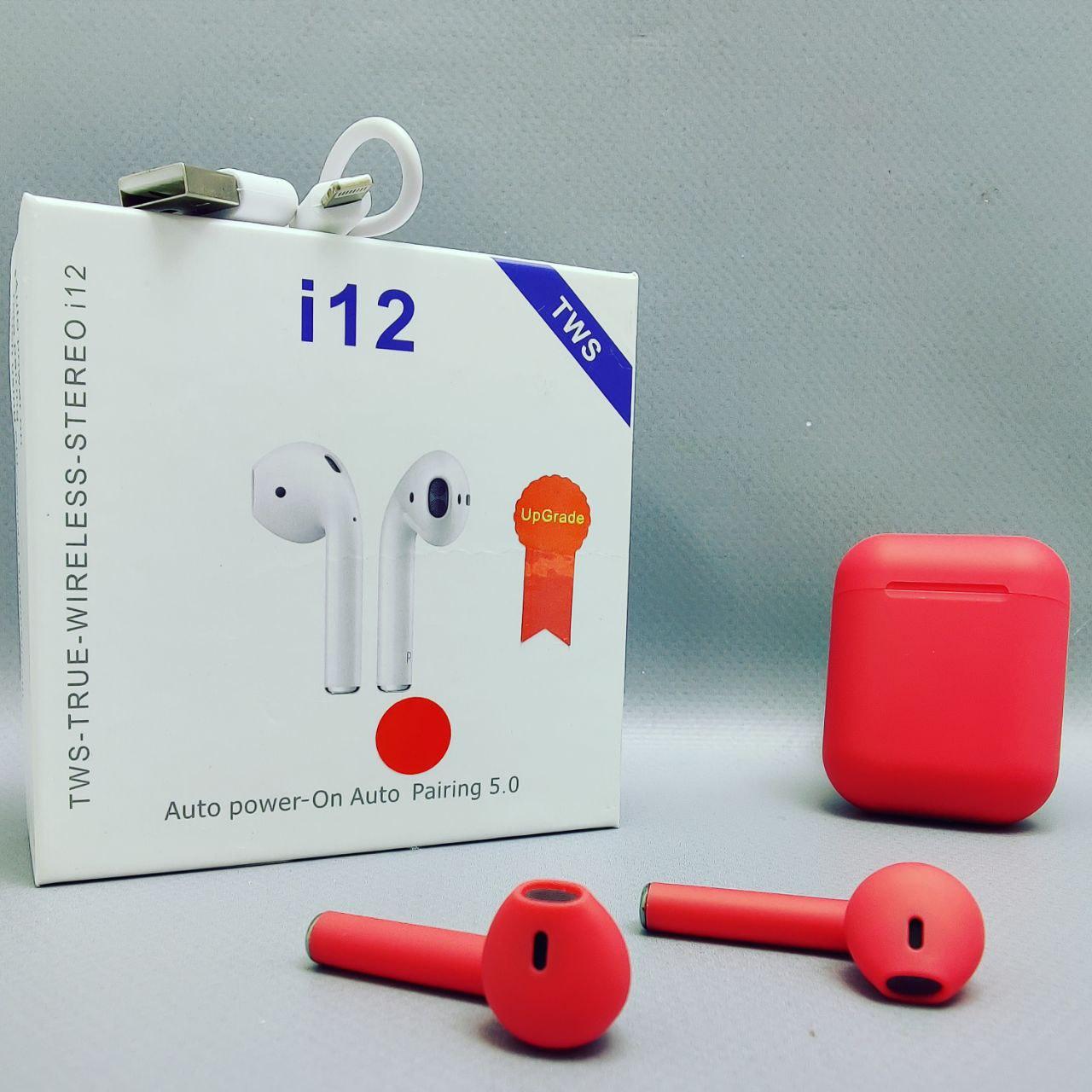 Беспроводные наушники i12 TWS (inPods i12) Bluetooth 5.0 с зарядным кейсом Красные - фото 7 - id-p196948654