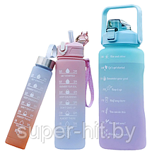 Спортивные бутылки с маркерами времени (набор 3 шт.)  Мотивационная бутылка для питья, фото 2