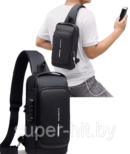 Сумка-рюкзак через плечо Fashion с кодовым замком и USB. Сумка слинг. Кросc-боди барсетка - фото 1 - id-p214515377