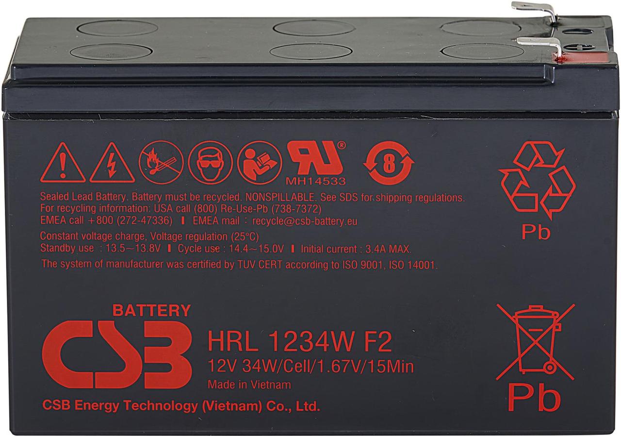 Батарея CSB серия HRL, HRL1234W F2 FR, напряжение 12В, емкость 8.5Ач (разряд 20 часов), 34 Вт/Эл при 15-мин. - фото 1 - id-p214522981
