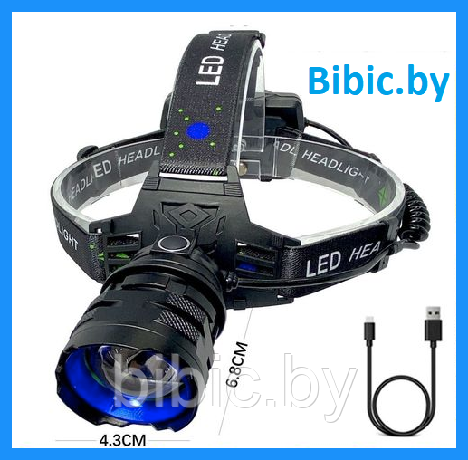 Фонарь налобный YYC-2202-PM10-TG (АКБ+USB) до 1км, фонарик светодиодный на голову лоб, сверхмощный - фото 1 - id-p214540407