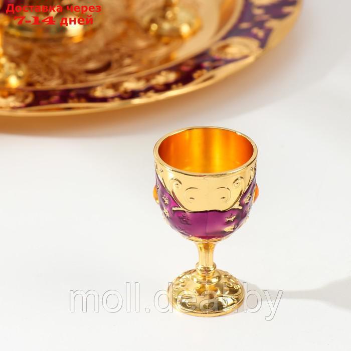 Набор винный кувшин, 6 бокалов и поднос "Стамбул. Цветы" фиолетовый с золотом - фото 3 - id-p214518697