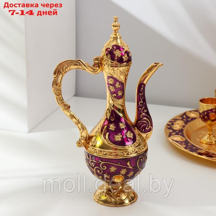 Набор винный кувшин, 6 бокалов и поднос "Стамбул. Цветы" фиолетовый с золотом - фото 4 - id-p214518697