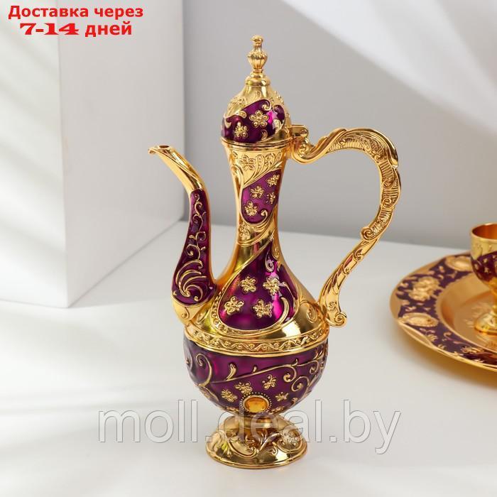 Набор винный кувшин, 6 бокалов и поднос "Стамбул. Цветы" фиолетовый с золотом - фото 5 - id-p214518697