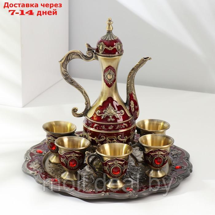 Набор чайный кувшин, 6 бокалов и поднос "Стамбул. Розы и узоры" красный с золотом - фото 1 - id-p214518744