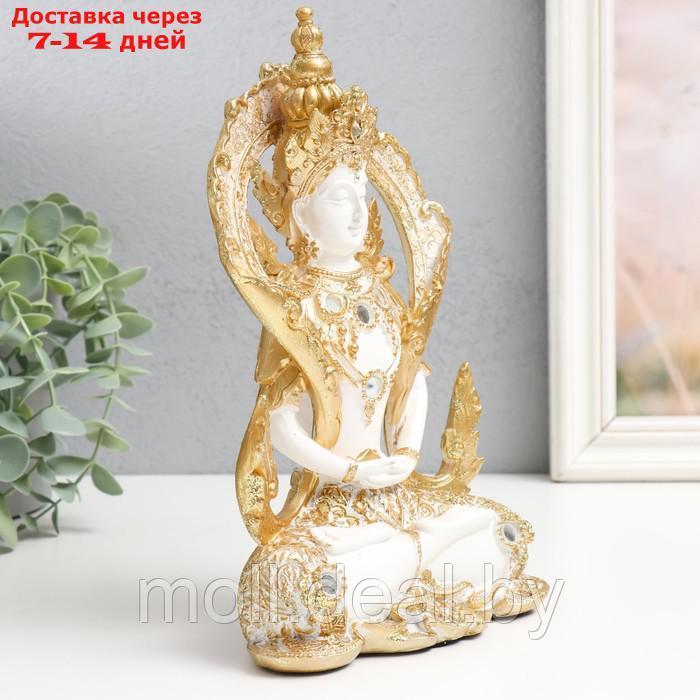 Сувенир полистоун "Тибетский будда - поза лотоса" бело-золотой 14х7х23 см - фото 2 - id-p214516974