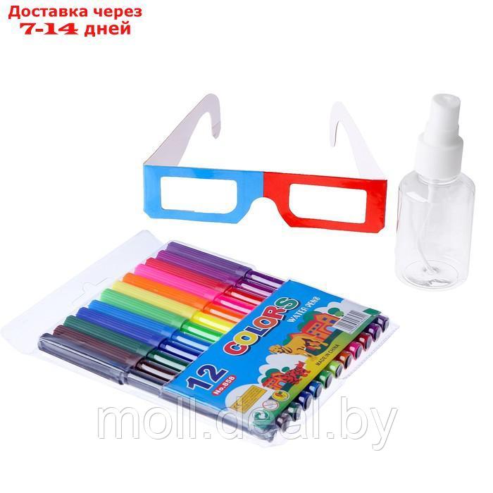 Книжка-раскраска многоразовая "Животные" фломастеры 12 цв, 3D очки, бутылочка - фото 4 - id-p214518070