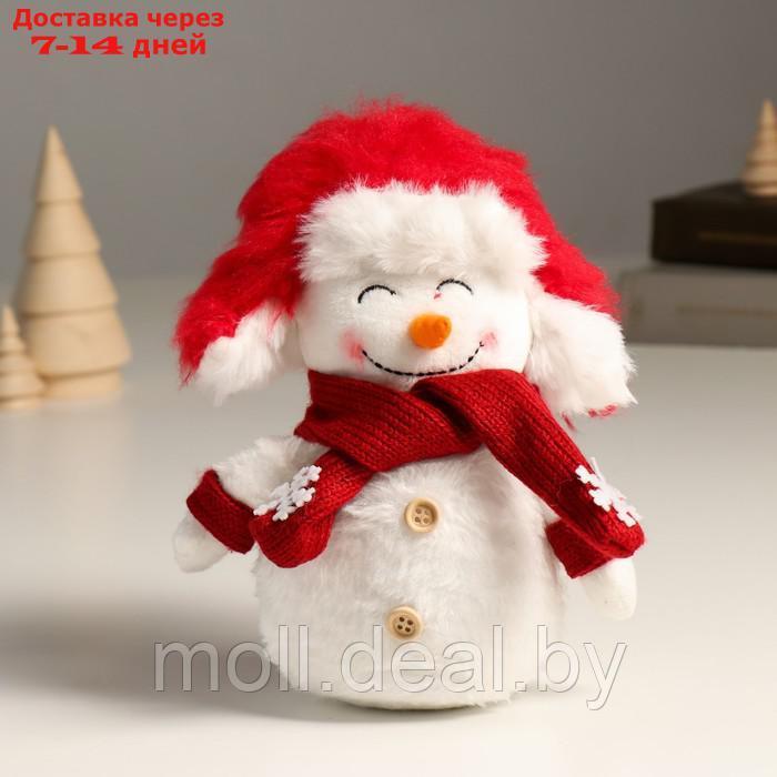 Кукла интерьерная "Снеговик в красной шапке ушанке-колпаке" 19 см - фото 1 - id-p214517420