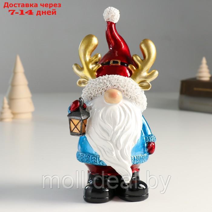 Сувенир полистоун "Дед Мороз в колпаке с рожками, с фонариком" 10х8х21,5 см - фото 1 - id-p214518532
