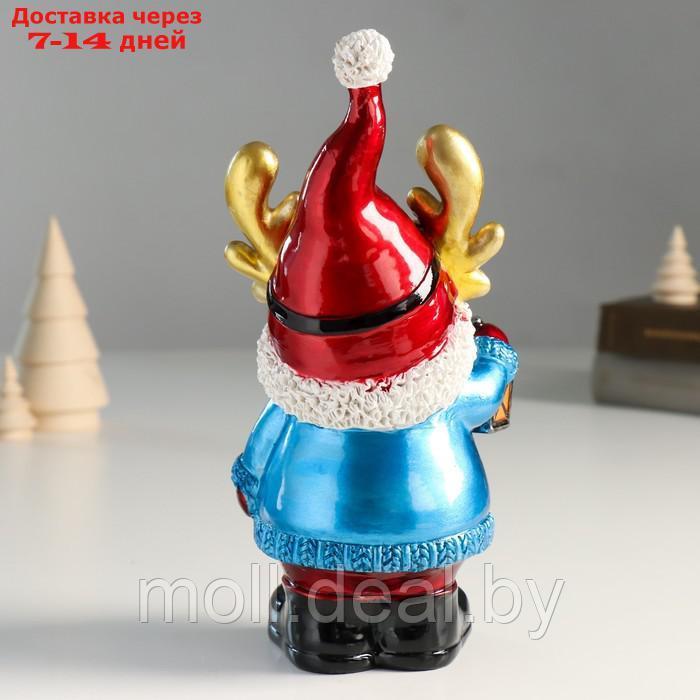 Сувенир полистоун "Дед Мороз в колпаке с рожками, с фонариком" 10х8х21,5 см - фото 3 - id-p214518532