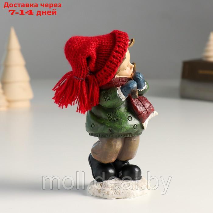 Сувенир полистоун "Малыш в зимней одежде, играет на флейте" красно-зелёный 6х6,5х13 см - фото 2 - id-p214518534