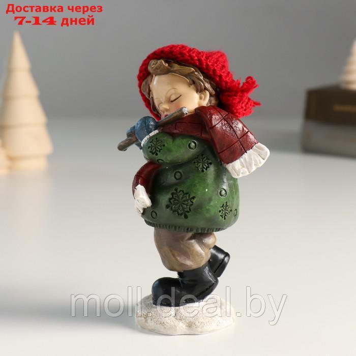 Сувенир полистоун "Малыш в зимней одежде, играет на флейте" красно-зелёный 6х6,5х13 см - фото 4 - id-p214518534