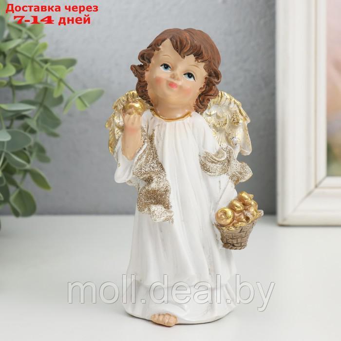 Сувенир полистоун "Ангел в белом платье, с золотыми яблоками" золотые крылья 7х8х14 см - фото 1 - id-p214518559