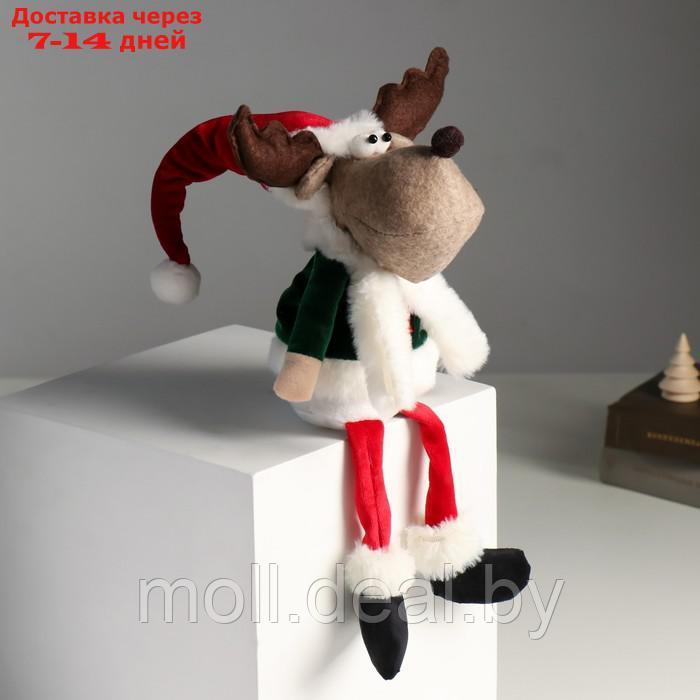 Кукла интерьерная "Лосик новогодний в красно-зелёном костюме" длинные ножки 14х12х45 см - фото 2 - id-p214518568