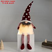 Кукла интерьерная свет "Гном в красном колпаке в горошек" длинные ножки 22х16х65 см