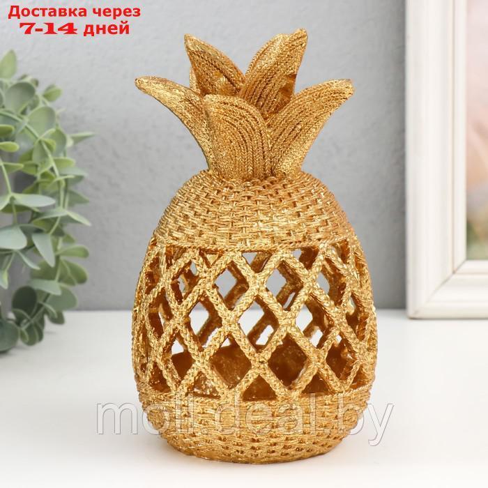 Сувенир полистоун  "Вязанный ананас" золото 10,5х10,5х18 см