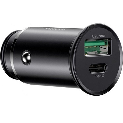 Автомобильное зарядное устройство Baseus (CCYS-C01) Circular Metal Car Charger USB + Type-C 30W (Support VOOC) - фото 3 - id-p214558018