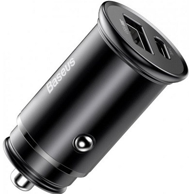 Автомобильное зарядное устройство Baseus (CCYS-C01) Circular Metal Car Charger USB + Type-C 30W (Support VOOC) - фото 4 - id-p214558018