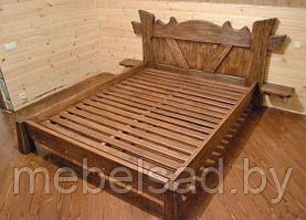 Кровать деревянная рустикальная "Хозяин №13" Ш1400мм*Д2200мм