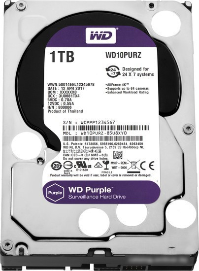 Жесткий диск WD Purple 1TB [WD10PURZ] - фото 1 - id-p214579992