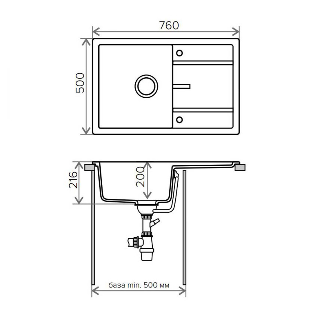 Мойка кухонная Tolero R-112, 500х760 мм, черный - фото 2 - id-p214503057