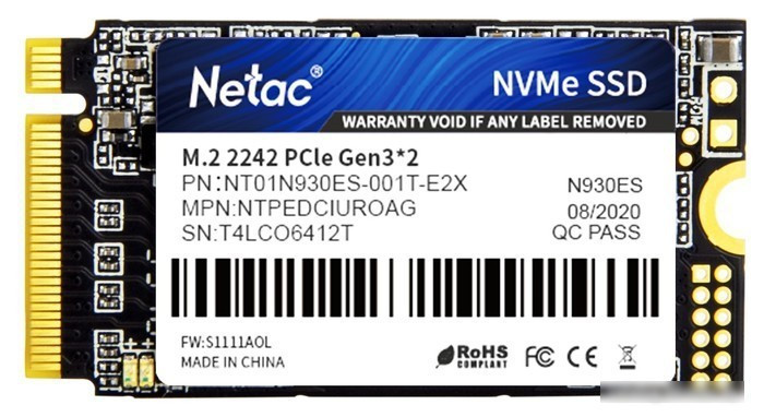 SSD Netac Внутренний SSD M.2 PCIe 3 x2 - 1ТB 2242 Netac N930ES Pro NVMe - фото 1 - id-p214580586