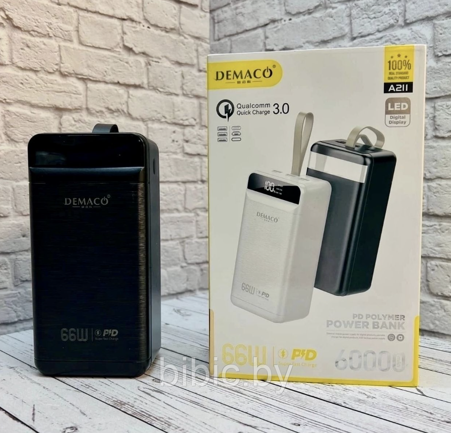 Внешний аккумулятор Power bank Demaco A211 60000 mah, пауэрбанк для зарядки, портативные зарядные устройства - фото 4 - id-p214609209