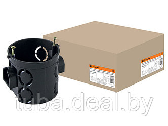 Установочная коробка СП D68х62мм, углубленная, саморезы, стыковочные узлы, черная, IP20, TDM (Для бетона и