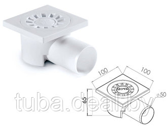 Сливной трап горизонтальный D 50 решетка пласт. 100х100 мм, NOVA