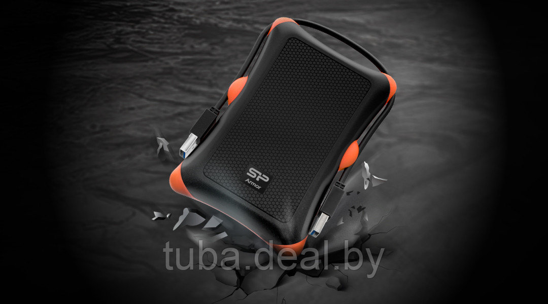 Внешний жесткий диск Silicon Power Armor - A30 1TB Portable HDD USB 3.2 Gen 1 Anti-shock, Black/Orange - фото 4 - id-p214622312