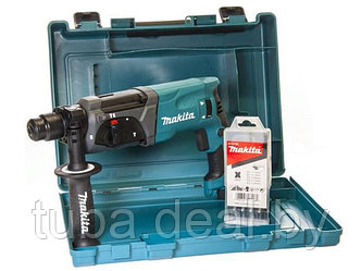 Перфоратор MAKITA HR 2470 X15 в чем. + набор буров (780 Вт, 2.7 Дж, 3 реж., патрон SDS-plus, вес 2.6 кг)