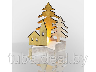 Деревянная фигурка с подсветкой "Домик в лесу" 9*8*10 см (Применяется для эксплуатации в помещении. Класс