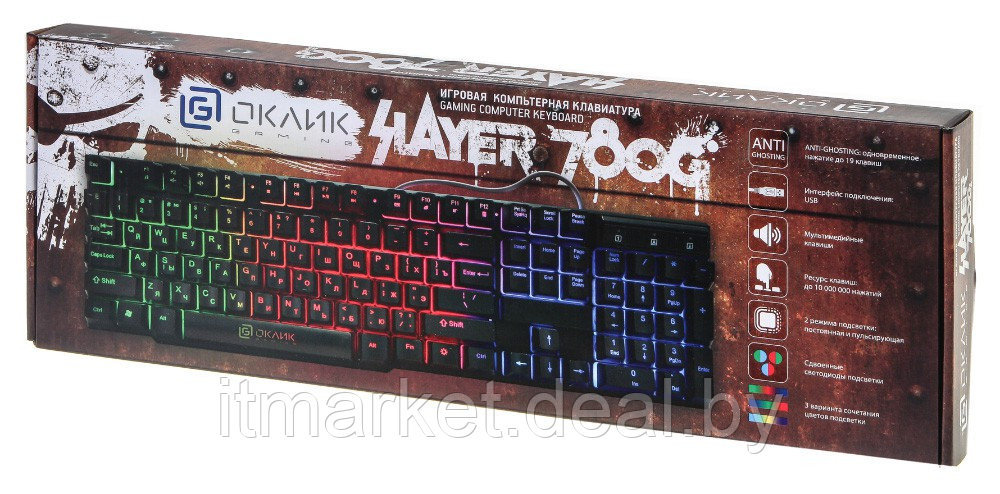 Клавиатура Oklick 780G Slayer Black (412899) (USB, игровая, с подсветкой) - фото 6 - id-p214622478