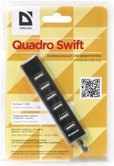 USB-хаб Defender Quadro Swift USB2.0 [83203] - фото 4 - id-p214634971