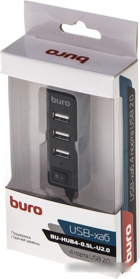 USB-хаб Buro BU-HUB4-0.5L-U2.0 - фото 4 - id-p214635074