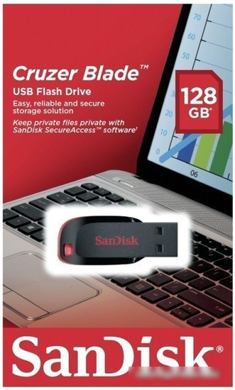 USB Flash SanDisk Cruzer Blade Black 128GB (SDCZ50-128G-B35) - фото 3 - id-p214644378