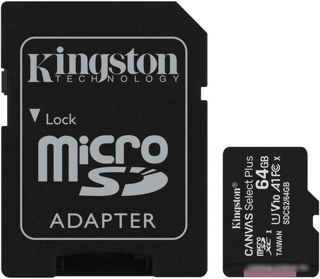 Карта памяти Kingston Canvas Select Plus microSDXC 64GB (с адаптером) - фото 1 - id-p214644746