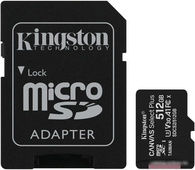 Карта памяти Kingston Canvas Select Plus microSDXC 512GB (с адаптером) - фото 1 - id-p214644762
